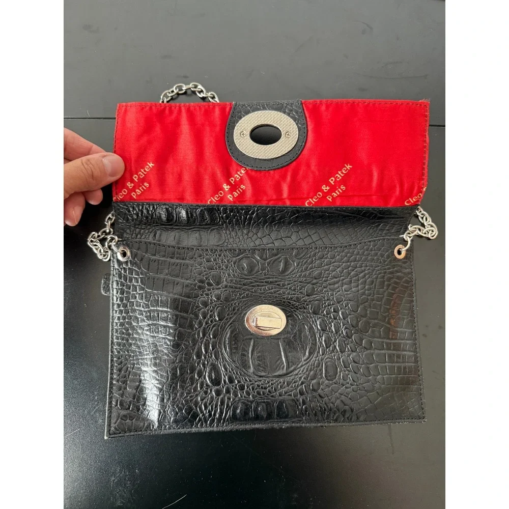 Cleo & Patek Paris Black Croc Embossed Leather Chain Clutch Shoulder Bag - Picture 3 of 13
